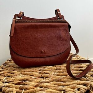 Halogen Rich Brown Leather Crossbody Bag